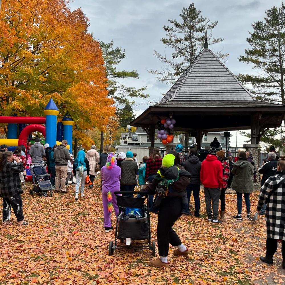 people enjoying Halloween event in Jackson's Point Parkette